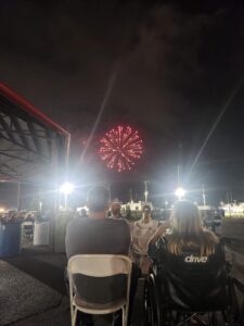 Father and daughter watching fireworks